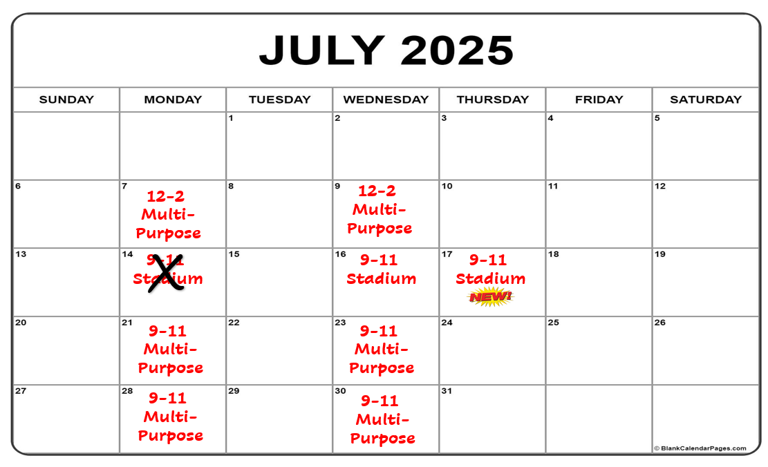 July 2025 Workout Calendar (Revised)